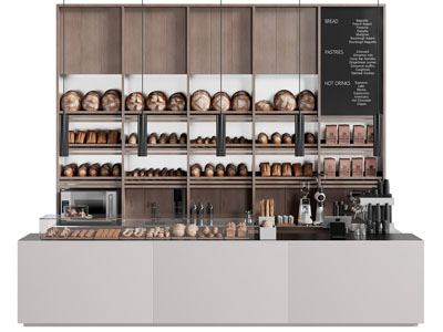 现代咖啡店吧台 面包展柜 展台3d模型 现代咖啡店吧台 面包展柜 展台