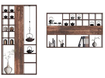 新中式中古风装饰架 博古架 茶饼 茶罐 茶壶 摆件组合3d模型 新中式中古风装饰架 博古架 茶饼 茶罐 茶壶 摆件组合