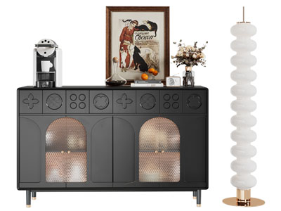 法式餐边柜 落地灯 摆件组合3d模型 法式餐边柜 落地灯 摆件组合