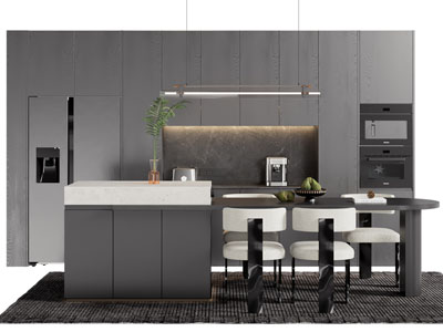 现代整体橱柜 厨房中岛台