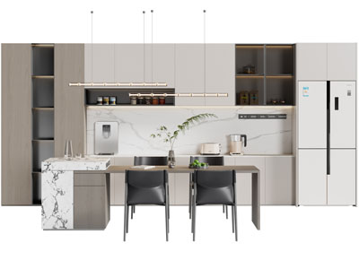 现代整体橱柜 水吧台餐桌椅组合