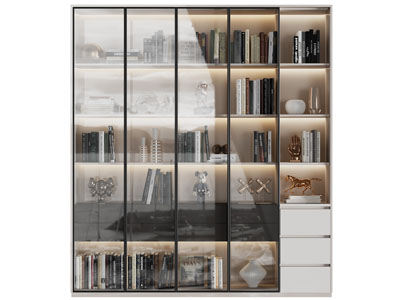 现代玻璃柜门的书柜 装饰柜3d模型 现代玻璃柜门的书柜 装饰柜