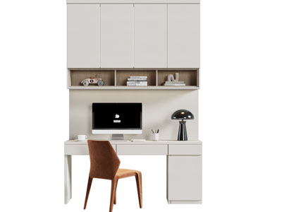 现代带书柜的书桌椅组合3d模型 现代带书柜的书桌椅组合