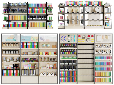 现代便利店文具货架 展柜 展示台3d模型 现代便利店文具货架 展柜 展示台