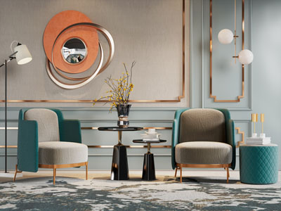 现代轻奢休闲单人沙发 边几