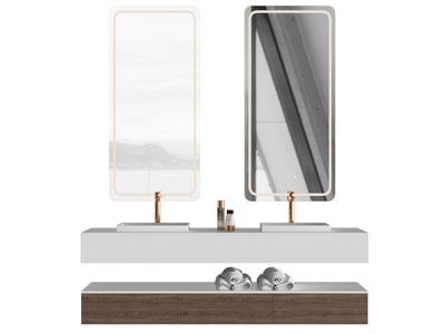 现代双盆洗手台 镜子