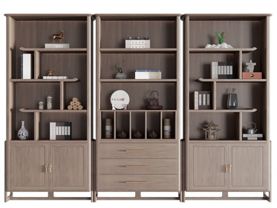 新中式实木茶饼 茶具杯子 装饰柜 展柜3d模型 新中式实木茶饼 茶具杯子 装饰柜 展柜