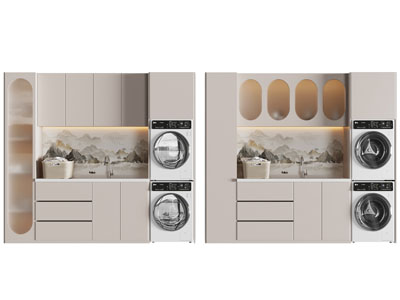 新中式阳台洗衣机收纳柜3d模型 新中式阳台洗衣机收纳柜