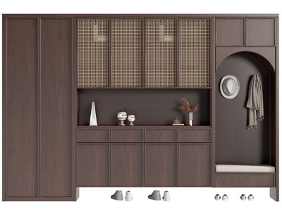 法式中古风玄关鞋柜3d模型 法式中古风玄关鞋柜