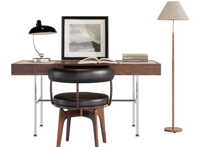 现代中古风书桌椅组合 落地灯3d模型 现代中古风书桌椅组合 落地灯