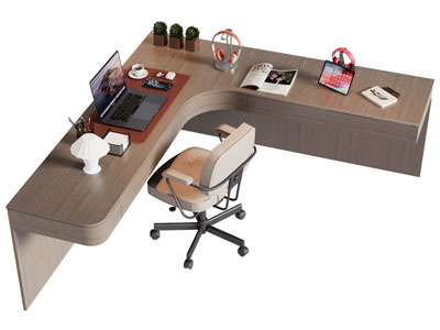 现代实木转角书桌椅组合3d模型 现代实木转角书桌椅组合