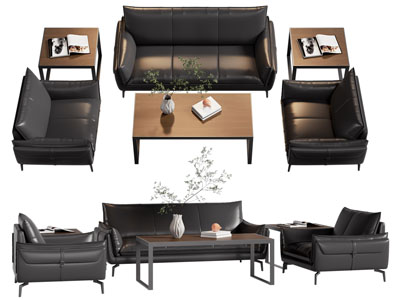 现代皮质多人沙发 双人沙发 茶几组合