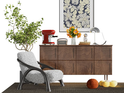 现代中古风实木玄关柜 边柜 休闲椅子3d模型 现代中古风实木玄关柜 边柜 休闲椅子