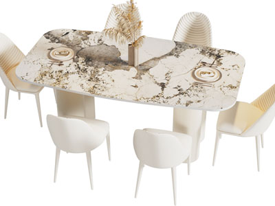 现代大理石餐桌椅组合