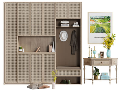 侘寂风玄关鞋柜 端景台 装饰挂画3d模型 侘寂风玄关鞋柜 端景台 装饰挂画