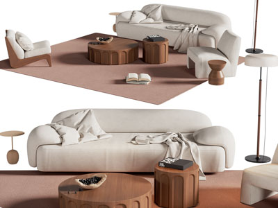 现代奶油风多人沙发 茶几组合