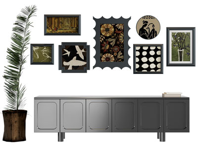 法式电视柜 装饰挂画 盆栽植物3d模型 法式电视柜 装饰挂画 盆栽植物