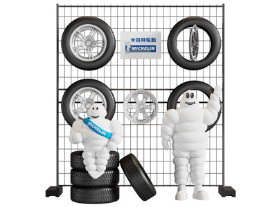 工业风loft米其林轮胎轮毂装饰的背景墙3d模型 工业风loft米其林轮胎轮毂装饰的背景墙