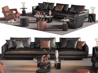 现代多人沙发 单人沙发和茶几组合