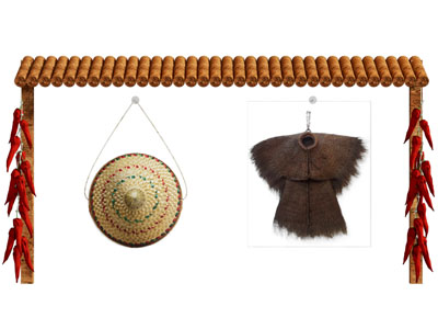 现代中式农村蓑衣 竹编帽子 墙饰挂件