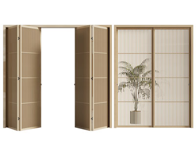 现代实木栅格推拉门 折叠门