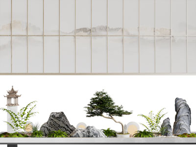 新中式室内石头 花草景观园艺小品