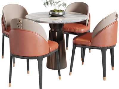 新中式休闲圆形桌椅组合