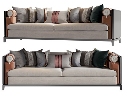 新中式多人沙发