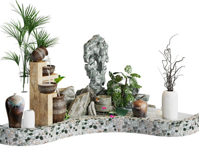 新中式水井 假山 水池景观园艺小品