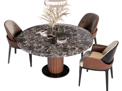 现代圆形大理石餐桌椅组合