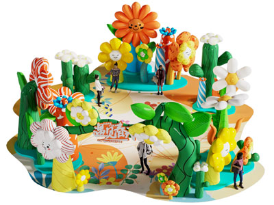 现代卡通植物美陈 户外装置 网红打卡区