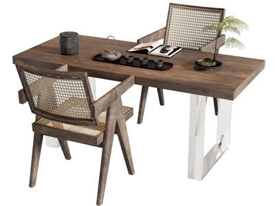 侘寂风长方形茶桌椅组合