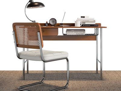 现代复古书桌椅组合3d模型 现代复古书桌椅组合