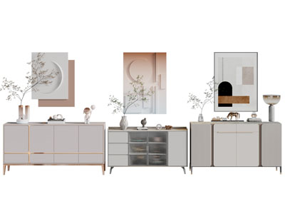 现代玄关柜 边柜 装饰挂画3d模型 现代玄关柜 边柜 装饰挂画