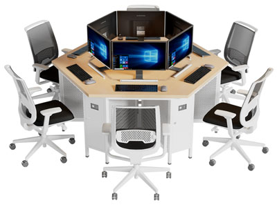 现代多边形办公桌椅组合