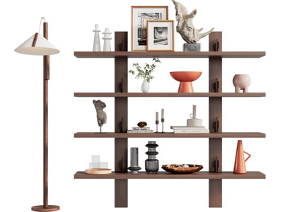 侘寂风木质开放式装饰架 摆件组合 落地灯3d模型 侘寂风木质开放式装饰架 摆件组合 落地灯