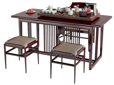 新中式实木长方形茶桌椅组合
