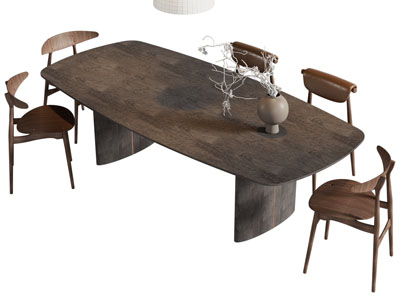 侘寂风中古风长方形餐桌椅组合