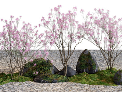 新中式假山石头 花草 花树景观园艺小品