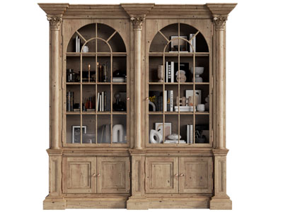 美式中古风实木书柜3d模型 美式中古风实木书柜
