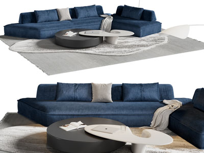现代转角多人沙发 茶几组合