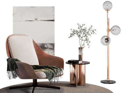 现代休闲椅子 边几 轻奢落地灯