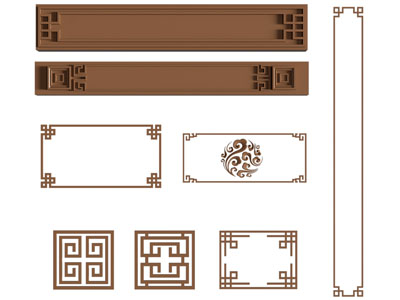 新中式石膏线条 护墙板3d模型 新中式石膏线条 护墙板
