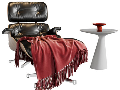 现代休闲椅子 脚踏 边几