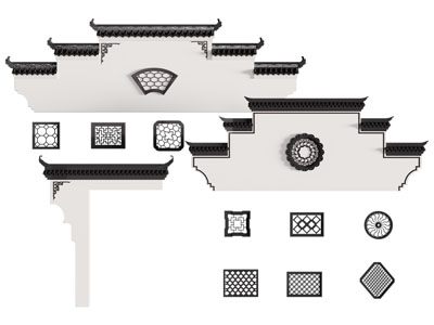 新中式屋檐 马头墙 镂花窗 檐口