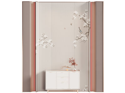 新中式玄关柜 背景墙3d模型 新中式玄关柜 背景墙