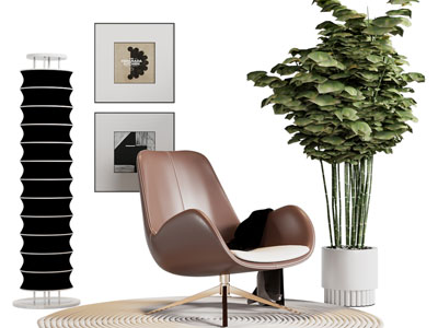 现代休闲椅子 盆栽植物 挂画