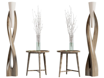 新中式实木落地灯 边几 花瓶花卉