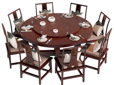 新中式实木圆形餐桌椅组合