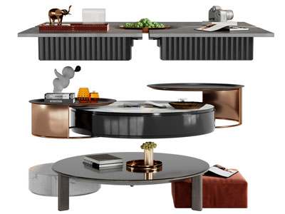 现代拼接茶几 边几 坐墩3d模型 现代拼接茶几 边几 坐墩